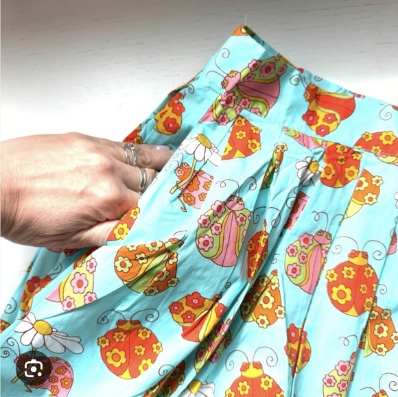 ModCloth NWT Marisol Orange and Blue Pleated A-Line Midi Skirt w/pockets sz 8 - Picture 3 of 9